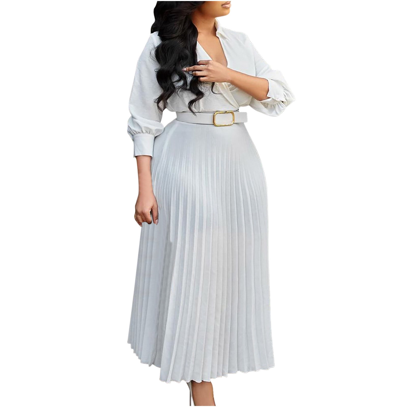 gbyLJF Plus Size Chiffon Dress Flowy Summer Dress Plunge Neck Dress for Women Boho Dress Women White XL