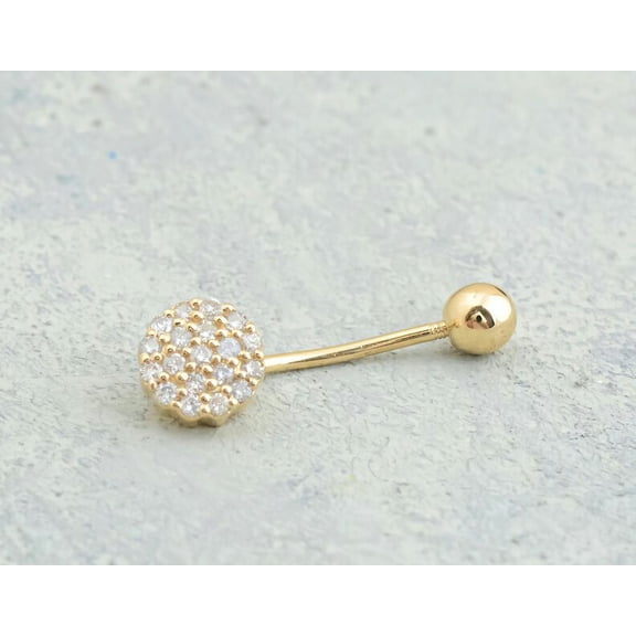 Solid Gold Belly Button Ring Natural Diamond Piercing Jewelry Clustered Diamond Piercing.
