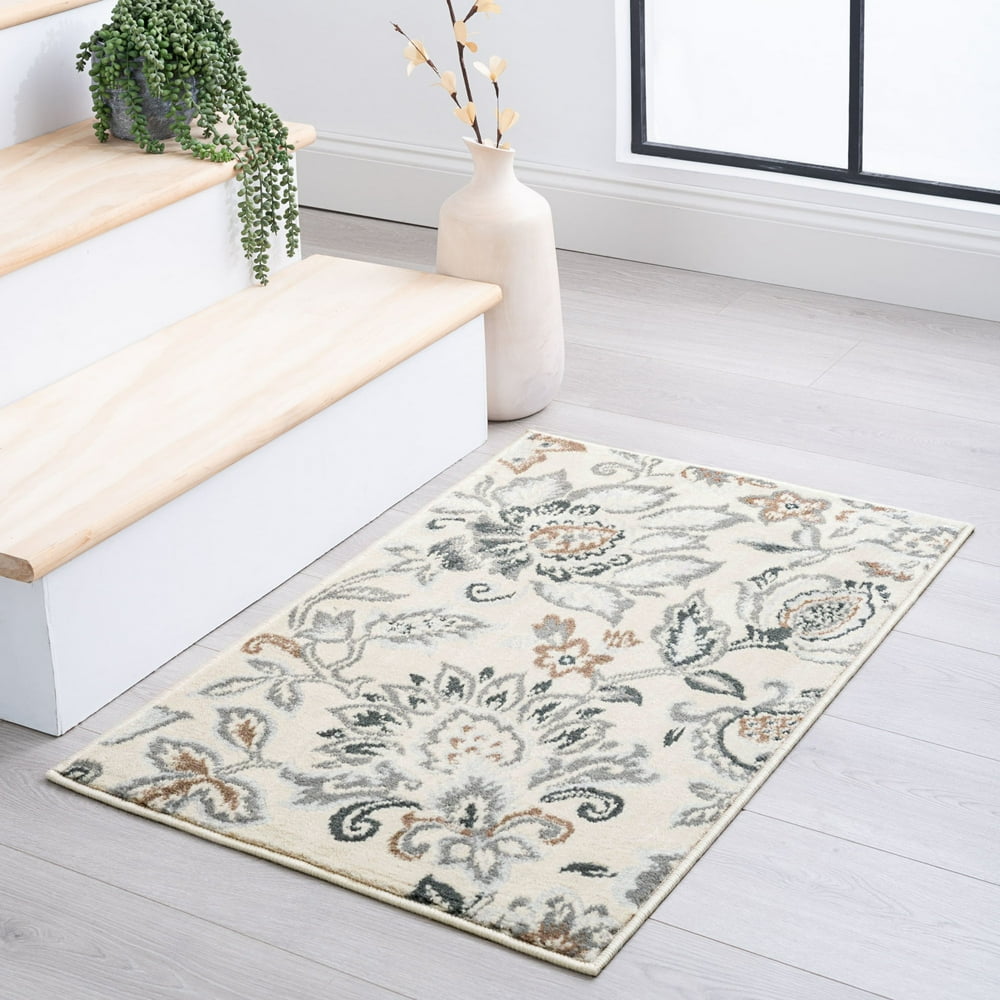 Traditional 2x3 Area Rug (2' x 3') Floral Cream Indoor Scatter Easy to