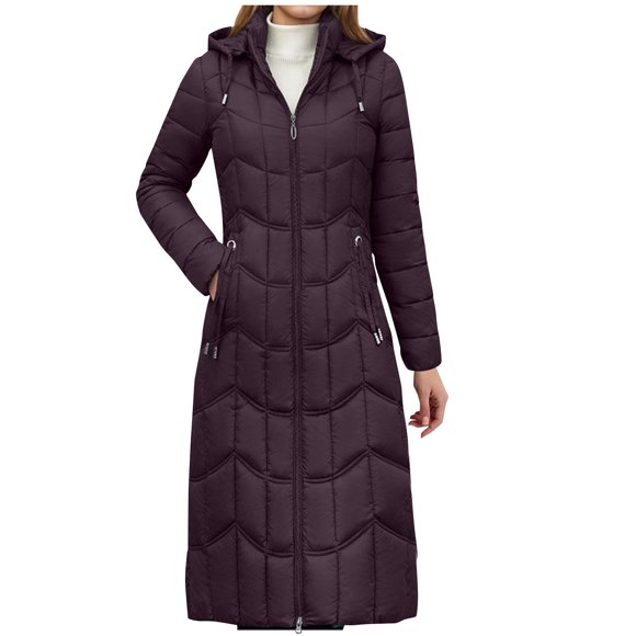 Mceream Women Winter Jacket X-Long Thicken Down Coat with Hooded Straight Elegant Outerwear Female Fashion Parkas Plus Size Outwear Chaqueta Acolchada Para Mujer Red XL