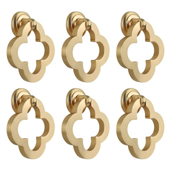 6 Pack Brushed Brass Drawer Knob Drop Ring Cabinet Pulls Door Handles Drawer Pull Handle Dresser Knob Hardware Gold