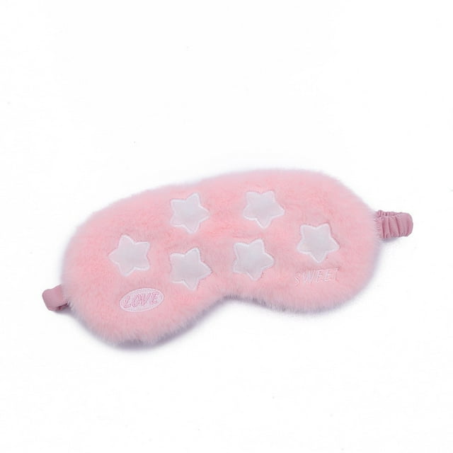 Máscara para dormir, bonita máscara de ojos bordada de felpa rosa con forma de estrella rosa