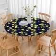 thumbnail image 3 of Yellow Lemon Fruits DarkBlue Pattern Round Fitted Tablecloth with Elastic Edge,Dining Table Cover Waterproof,Outdoor Round Tablecloth for Camping,Dining,Indoor and Outdoor, 3 of 7