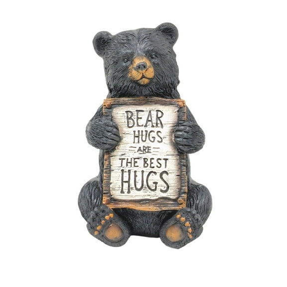Black Bear Figurine with Sign “Bear Hugs Are The Best Hugs” – Collectible Resin Statue for Desk, Shelf, Cabin, Lodge, or Rustic Home Décor – Charming Woodland Gift for Animal and Nature Lovers