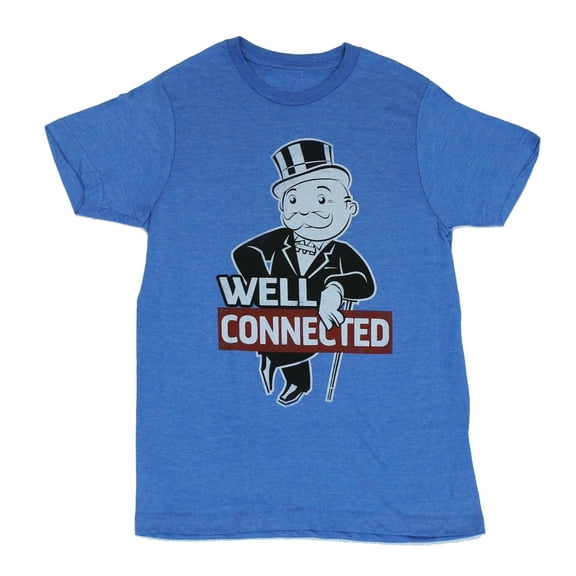 Monopoly Mens T-Shirt - "Well Connected" Daper Leaning Pennybags Image (Small)