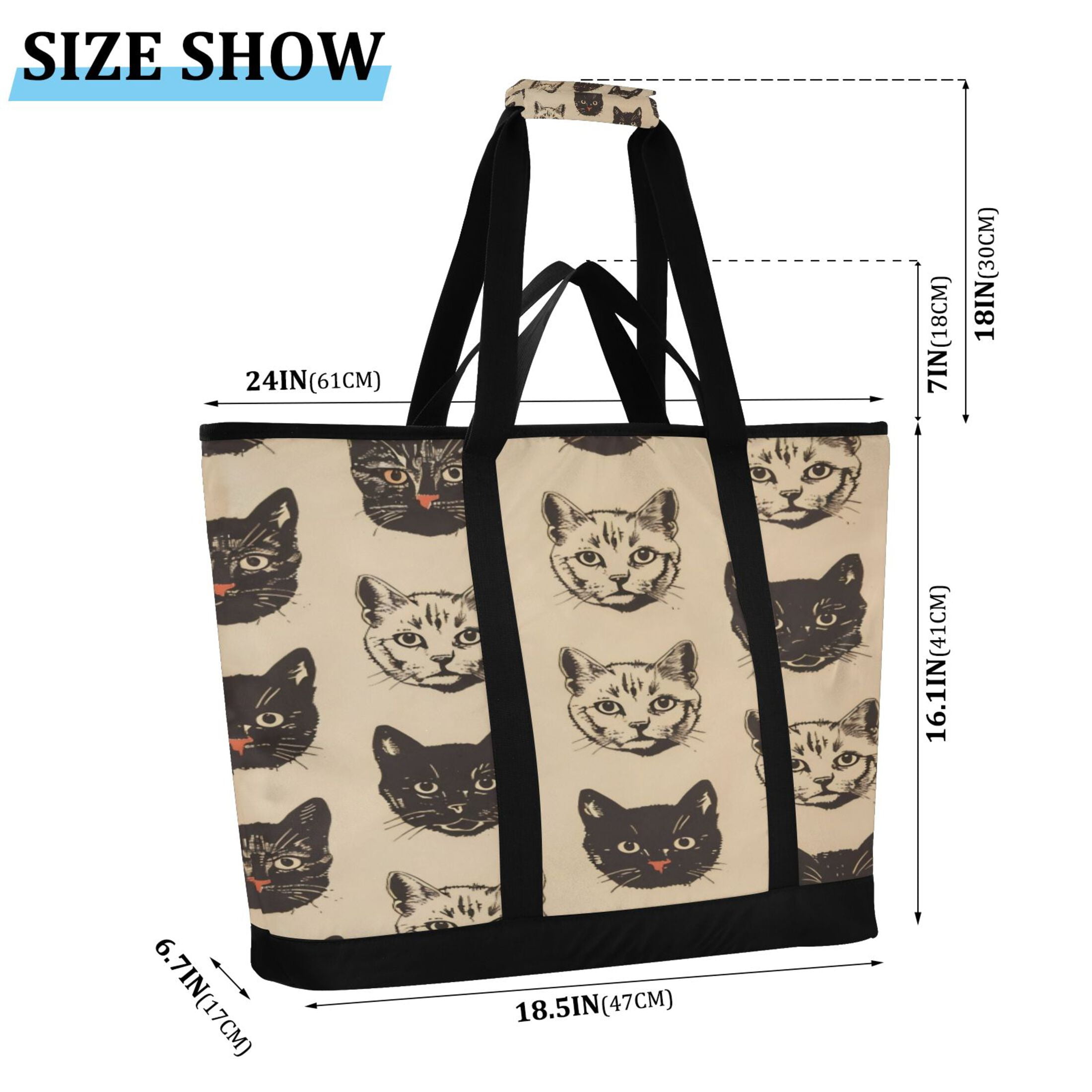 Large Hand-held Ice Pack Picnic Bag Insulation and Refrigeration Suitable for Shopping Picnics and Camping Black Cat