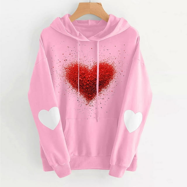 Amzcrzy Chandails à Capuchon pour Femmes Chandail à Capuchon Imprimé de la Saint-Valentin Chandail à Capuchon à Capuchon Chandails de la Saint-Valentin pour Femmes Chandail à Capuchon à Enfiler Chandail à Capuchon en Molleton Chandails et Chandails à Capuchon pour Femmes m