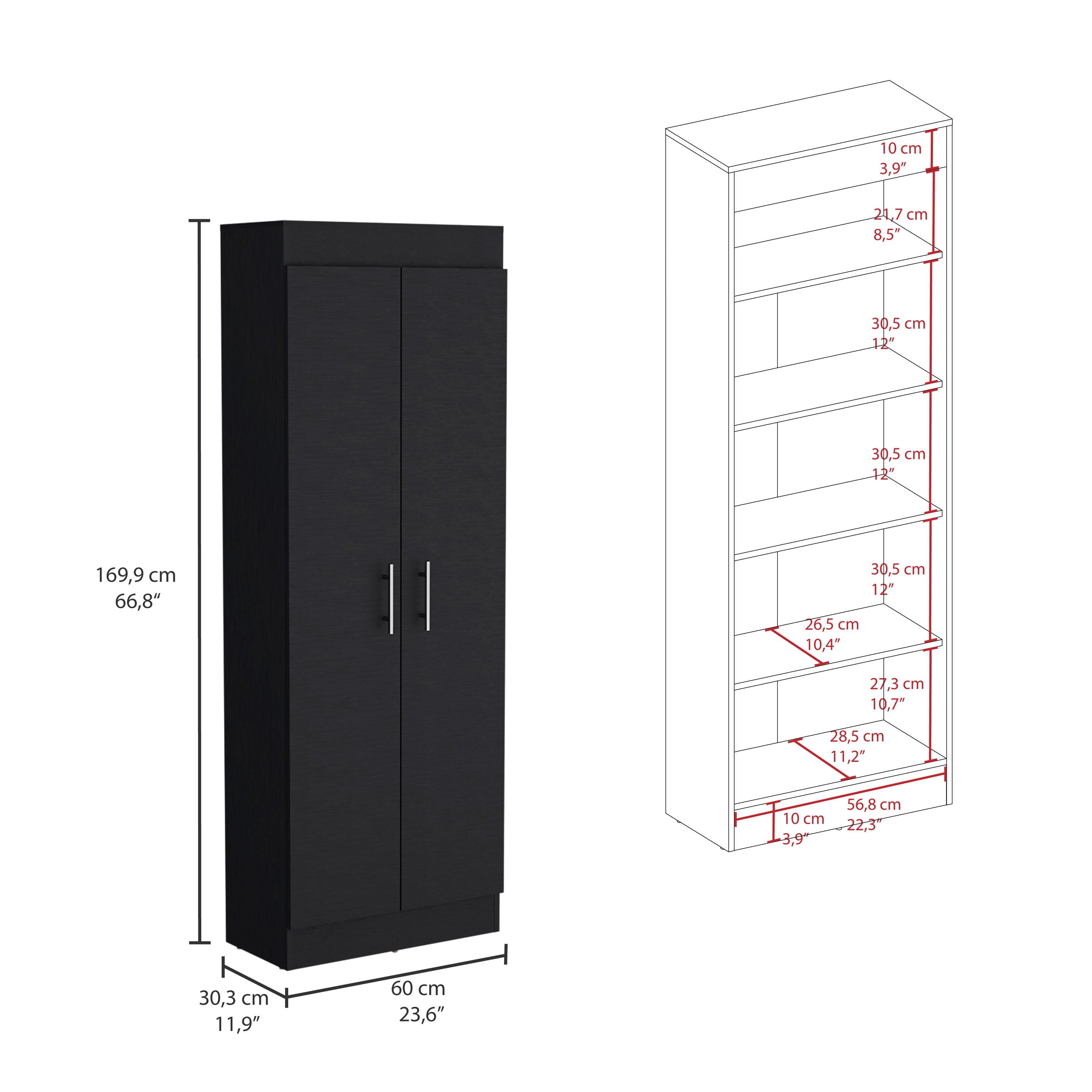 TUHOME Nepal Pantry Cabinet with Two-Door Vertical Storage, Five Spacious Interior Shelves