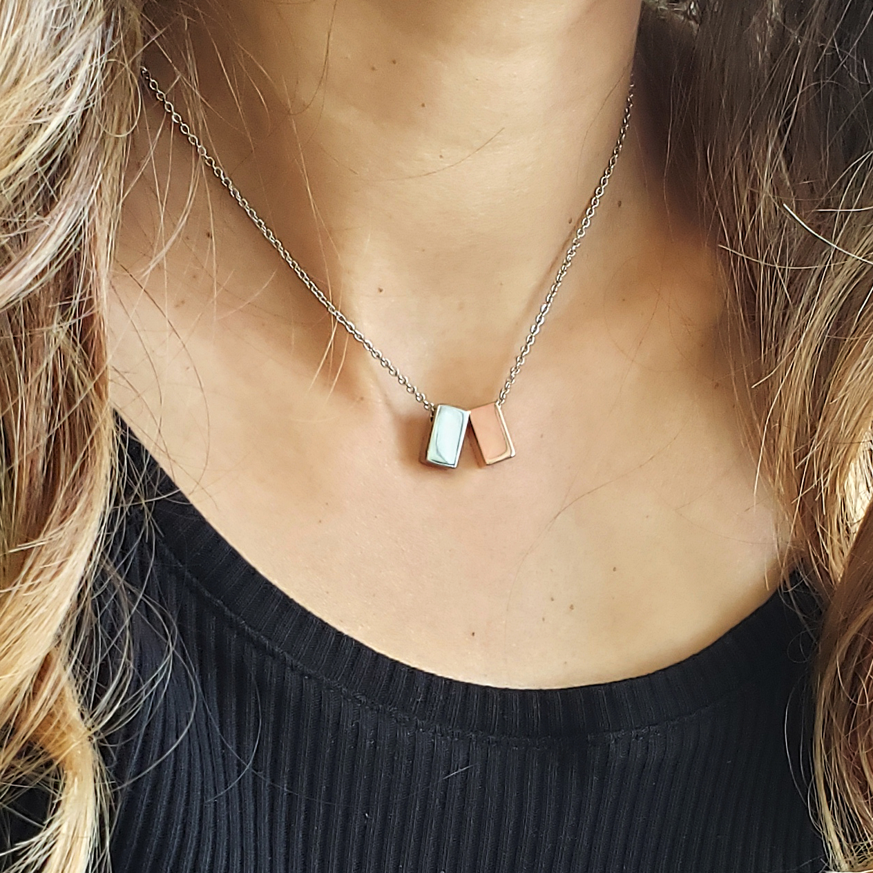 Anavia Best Friend Necklace, Friendship Necklace, Jewelry Gift, Gift for Friend, Birthday Gift, Christmas Gift for Her, Double Cubes Pendant Necklace