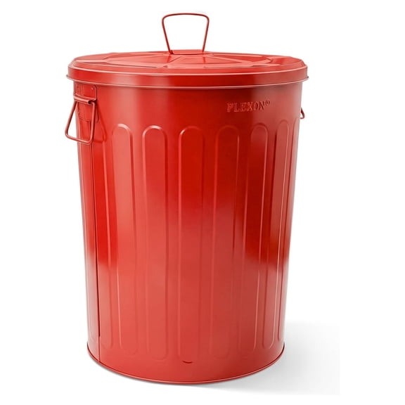 20 Gallon Metal Trash Can with Lid Outdoor Large Trash Bin Steel Garbage Can for Garage Patio Farmhouse Bucket Seed Storage Can Heavy Duty Round Container, Red