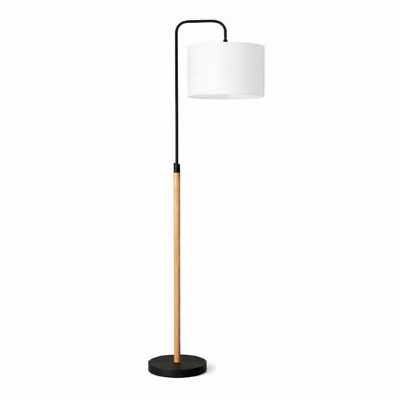 Perry Minimalist Black Floor Lamp with Wood and Metal Frame