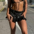 thumbnail image 5 of Women's Punk Style Studded Leather Skirt Low Waist A Line Pleated Mini With Buckle Belt Latex Skirt Asymmetrical Skirt Wrap Skirts for Women Flower Skirt Sparkly Skirt And Top Set Skirt for Women, 5 of 7