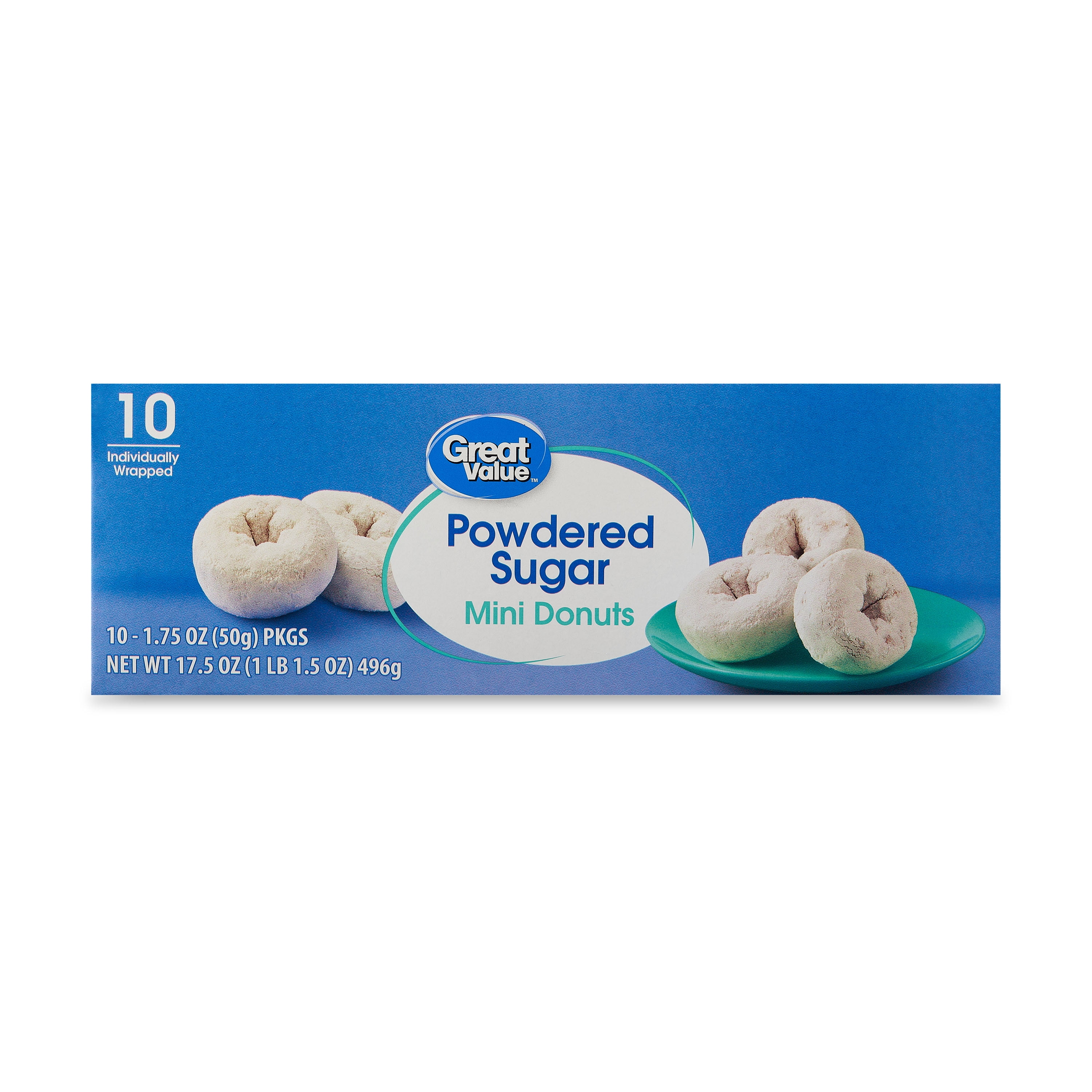 Great Value Mini Donuts, Powdered Sugar, 17.5 oz, 40 Count