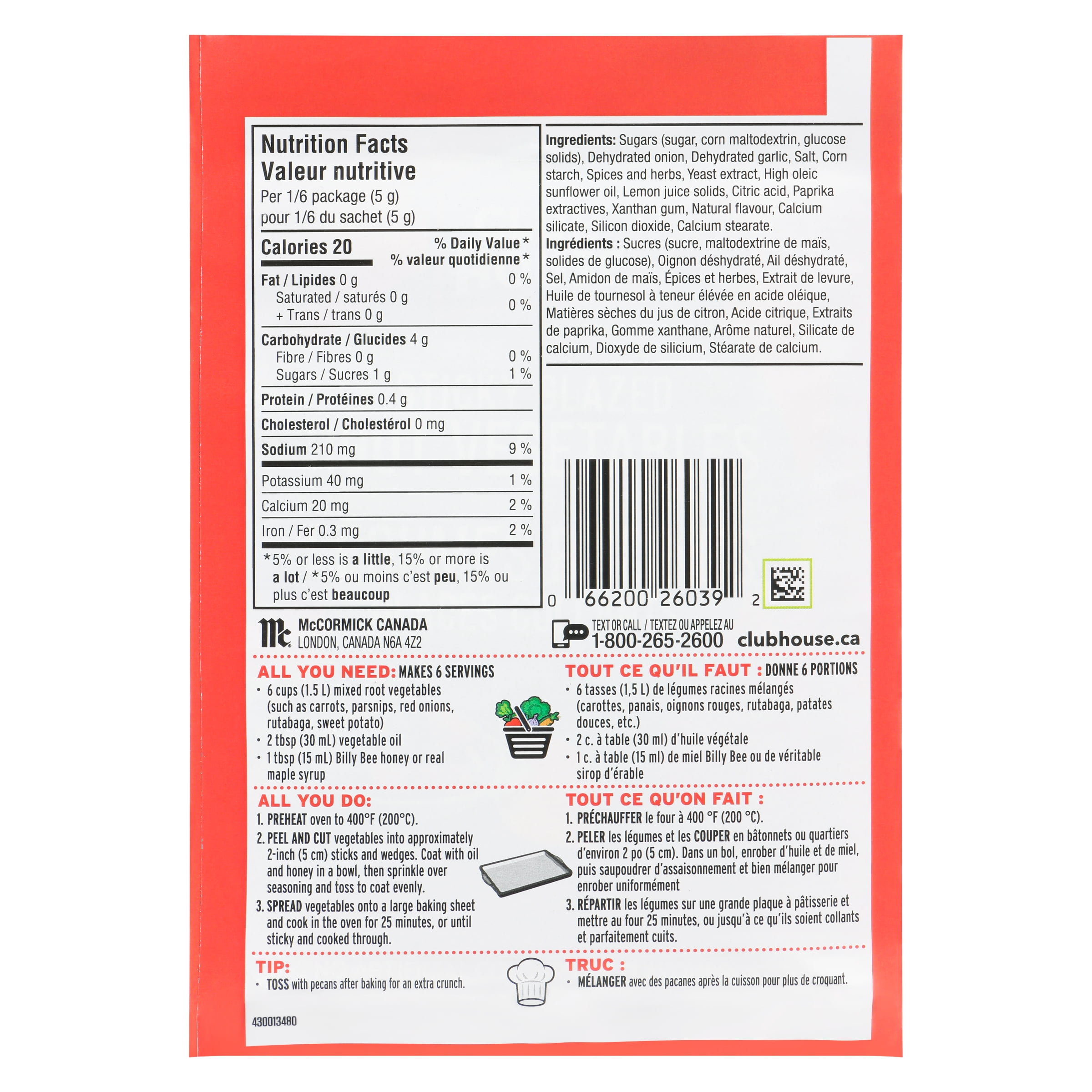 Sticky Glazed Root Vegetable Seasoning Mix, CLUB HOUSE STICKY GLAZED ROOT VEGETABLES SEASONING MIX