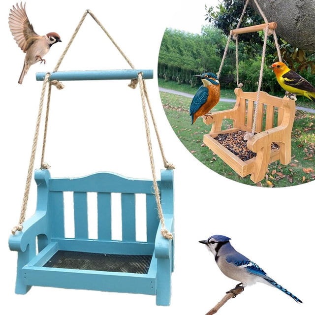 Comedero Para Pájaros Columpio Colgante Comedero Para Pájaros Silla De Madera Forma Columpio Comedero Para Pájaros Para Alféizar De Ventana Árbol Yuarrent PT002366-03