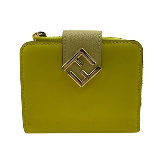Pre-Owned FENDI 8M0490 FF Diamond Bifold Wallet Yellow Women's (Good)