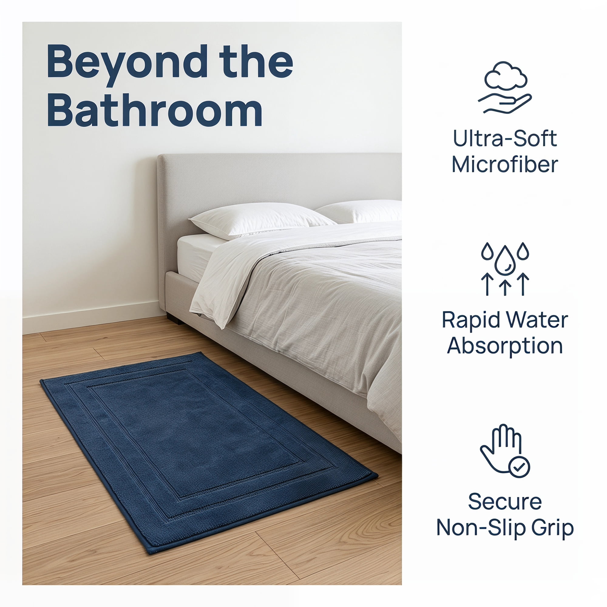 Unique Bargains Soft Non Slip Absorbent Shaggy Microfiber Bathroom Rug Navy Blue 32" x 20"