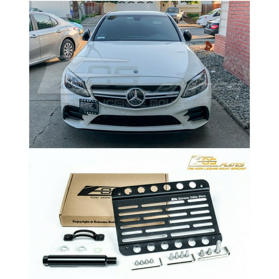Replacement For 2019-Present Mercedes Benz W205 C-Class Sedan Models | EOS Plate Version 1 Front Bumper Tow Hook License Relocator Mount Bracket Tow-513 (Mid Size)