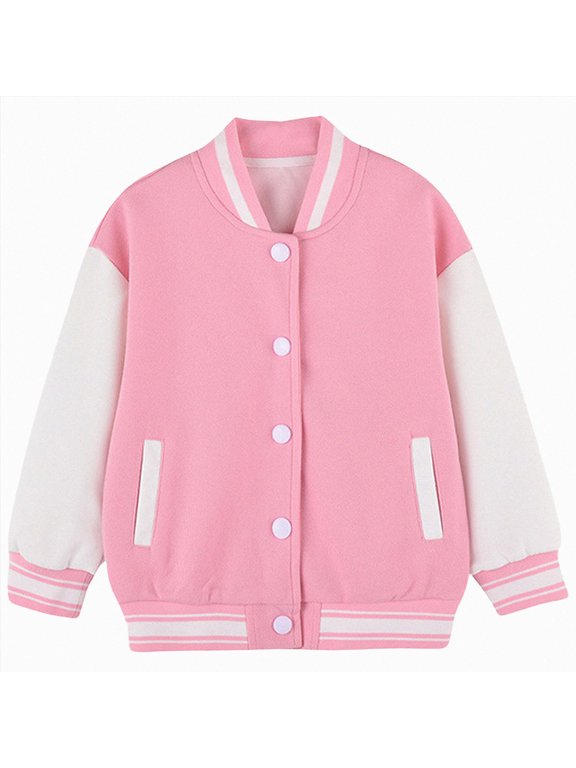 4-5 Years Child Kids Boys Girls Baseball Jackets Fit Jacket Casual Plain Button Cardigan School Coat With Pocket Sports Jacket Pink Hoodie