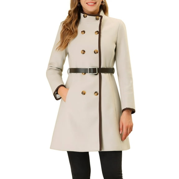 INSPIRE CHIC Women's Double Breasted Stand Collar Long Sleeve Winter Long Trenchcoat XS Beige