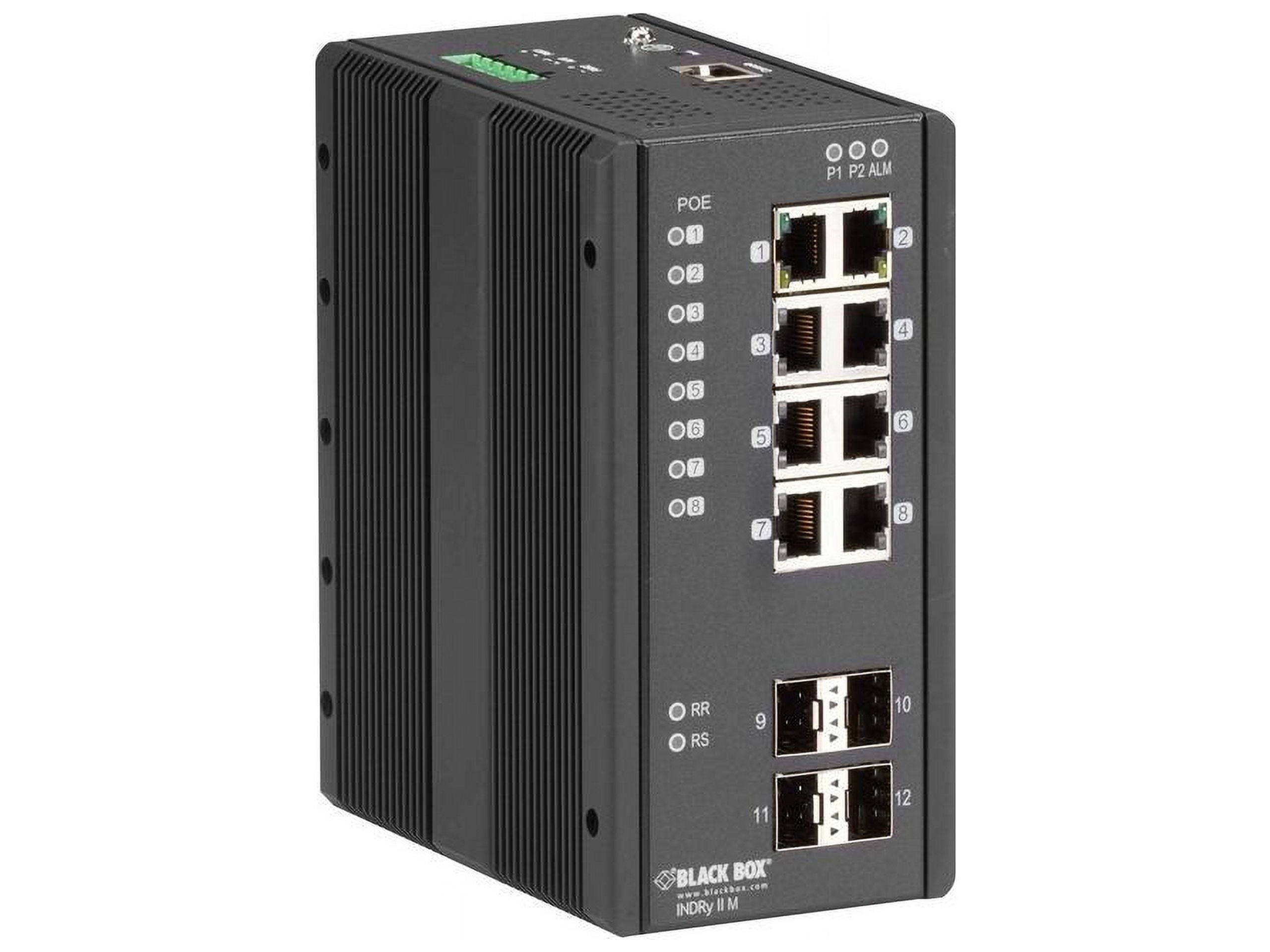 Black Box Industrial Managed Gigabit Ethernet PoE+ Switch - (8) RJ-45, (4) SFP