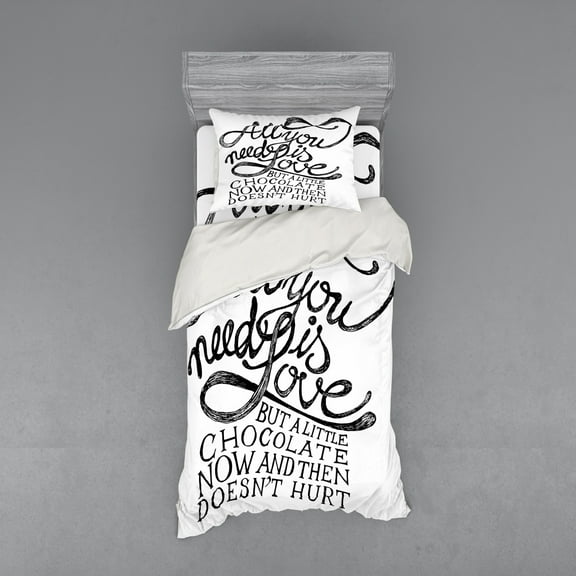 Ambesonne Black and White Bedding Set 3 Pcs, Word, Twin, White Black