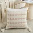 thumbnail image 6 of Fancy Homi Set of 2 Boho Pink Decorative Throw Pillow Cover 20x20 inch for Couch Bed Sofa, Aesthetic Modern Organic Farmhouse Home Decor, Soft Cotton Accent Macrame Woven Cushion Case with Tassels, 6 of 7
