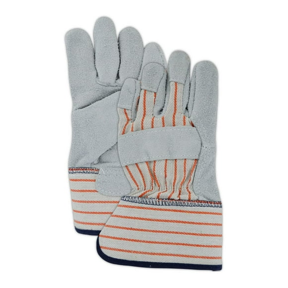 MAGID DuraMaster TB725E Gunn-Cut Leather Palm Glove with Safety Cuff, 12 Pairs, Blue & Grey