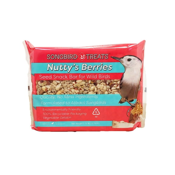 Songbird Treats Seed Bars | 1-2 MVR1 lb Seed Cakes for Wild Birds (Nutty's Berries)