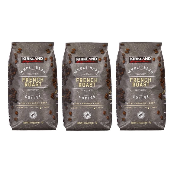 Kirkland Signature Whole Bean Coffee, French Roast, 2.5 lbs 3PK