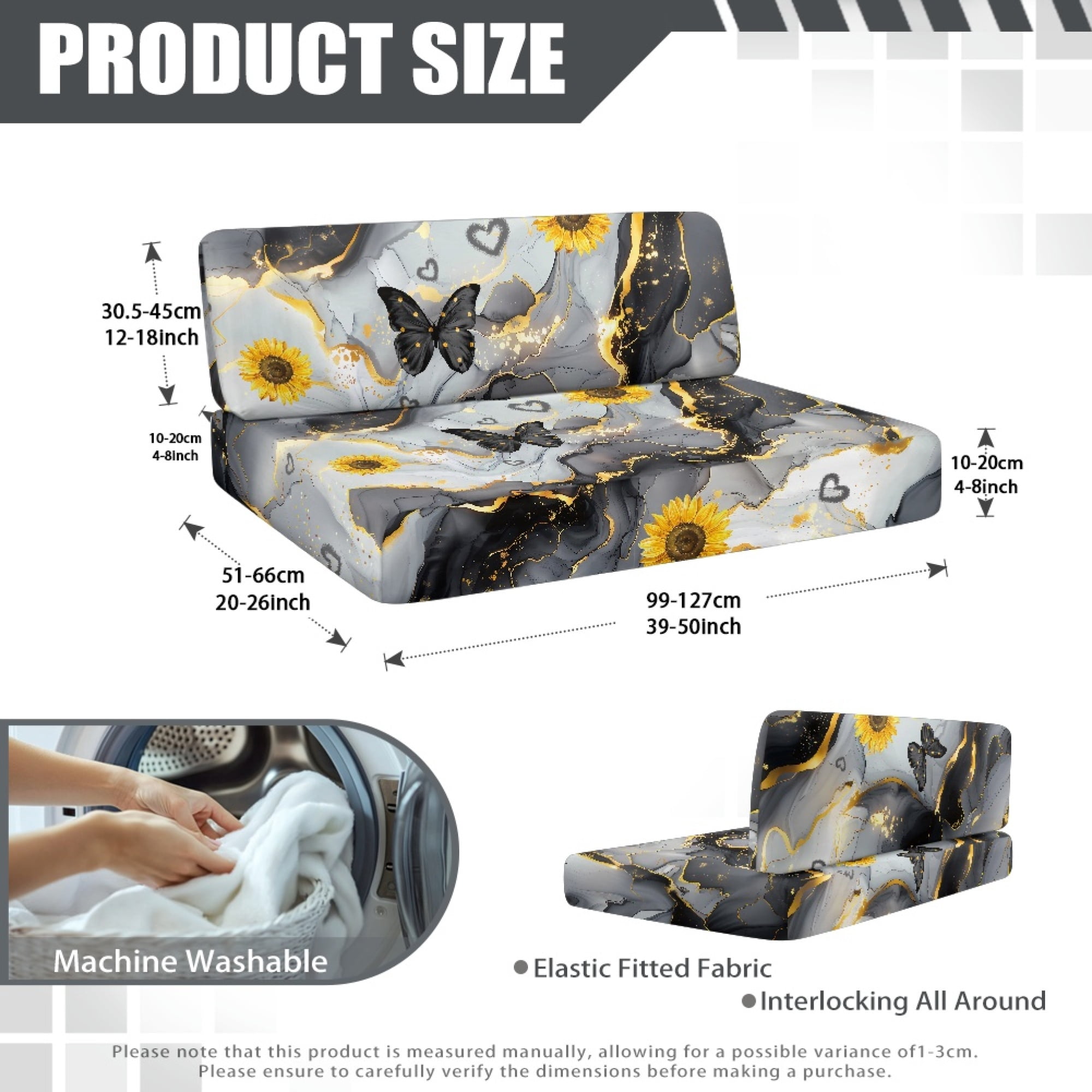 Yuyamidu Gray Marble Print RV Dinette Cushion Covers Butterfly RV Dinette Cushion Slipcover Sunflower RV Camper Couch Cushion Covers RV Dinette Cushions Replacement