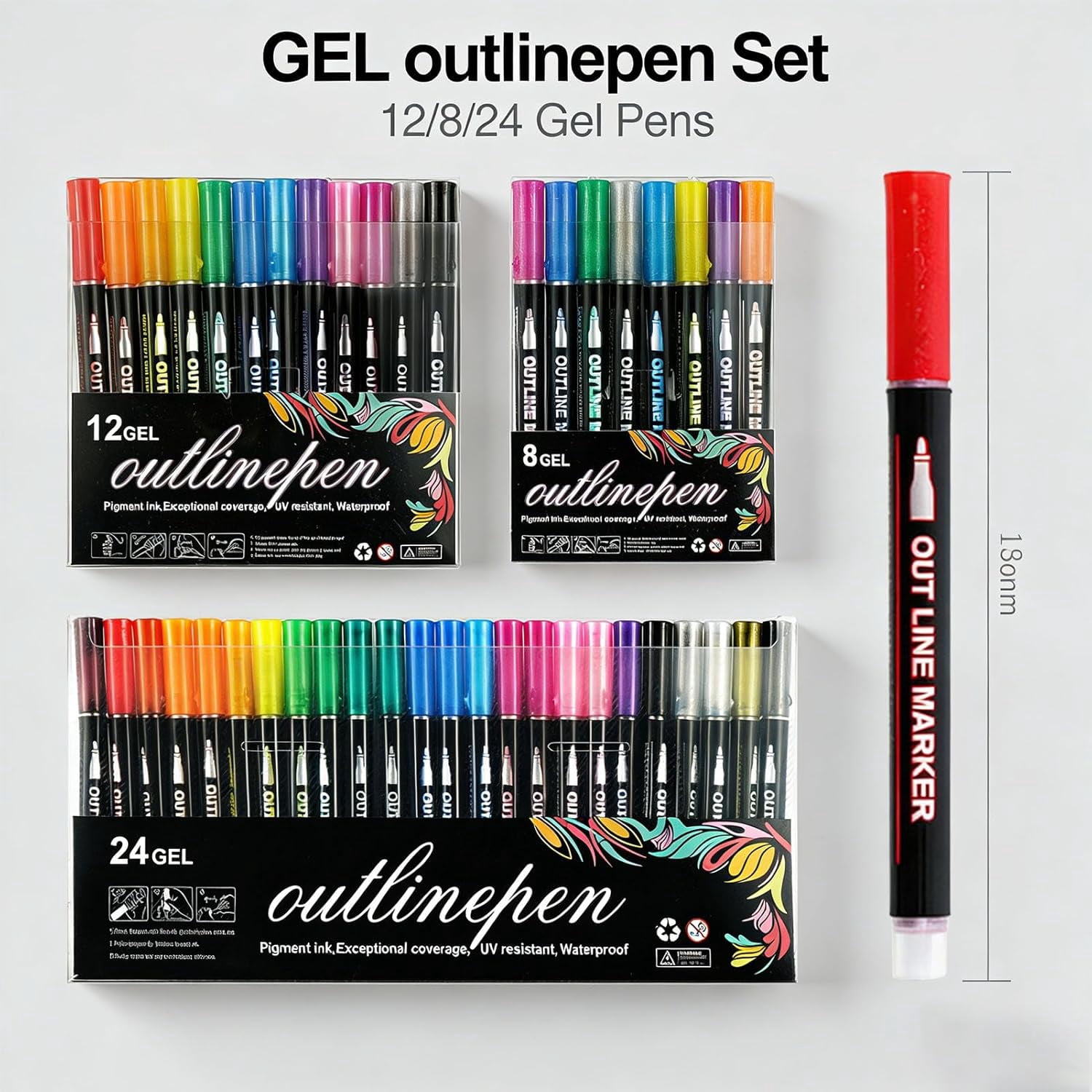 Dreamy Sparkle Dual-Line Contour Pen, Dreamy Sparkle Dual Line Contour Markers, Quick-Dry Self Outline Metallic Marker Pens For Drawing, Coloring &Diy Crafts (24 GEL)