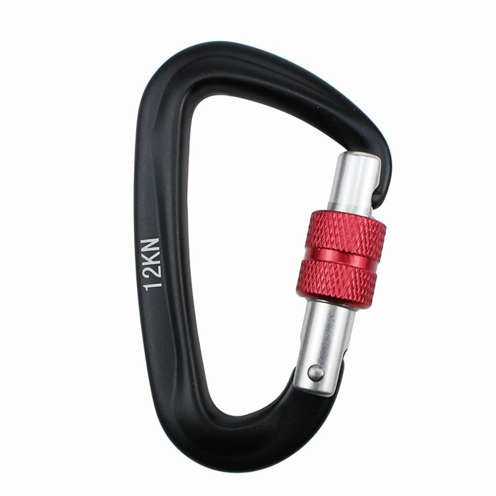 Black Carabiner D Shape 12KN Climbing Buckle Security Safety Master Lock #w 