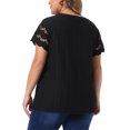 thumbnail image 3 of Agnes Orinda Women's Plus Size Summer Tops Eyelet Hollow Lace Panel Short Sleeve Round Neck Casual Blouse 2X Black, 3 of 6