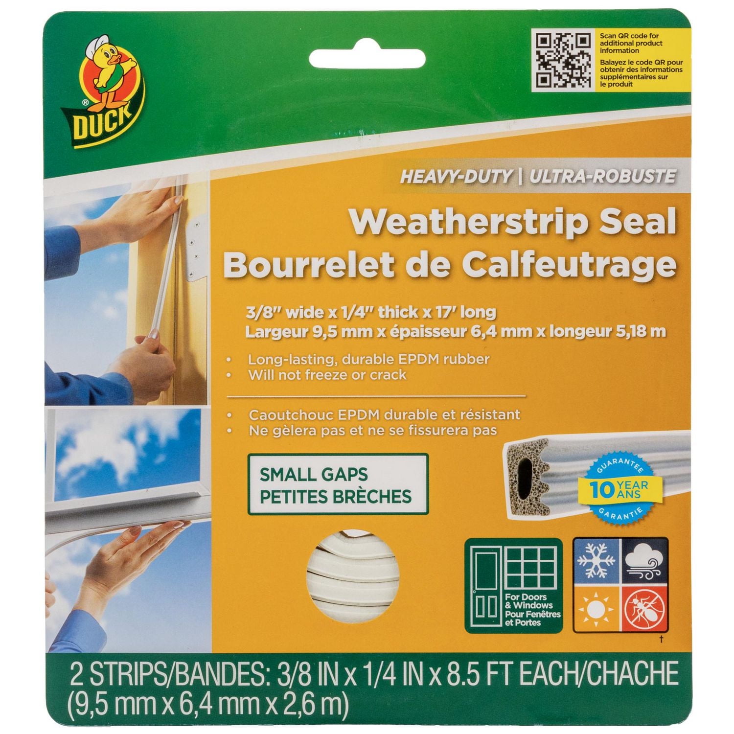 Duck® Brand Heavy-Duty Weatherstrip Seal - White, R, 3/8 in. x 17 ft.