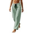 thumbnail image 4 of Cagogo Women Plus Size Wide Leg Trousers with Pockets Elastic Waist Casual Solid Long Pants Loose Work Beach Lounge Trousers Fashion Party Clothes, Mint Green S, 4 of 6