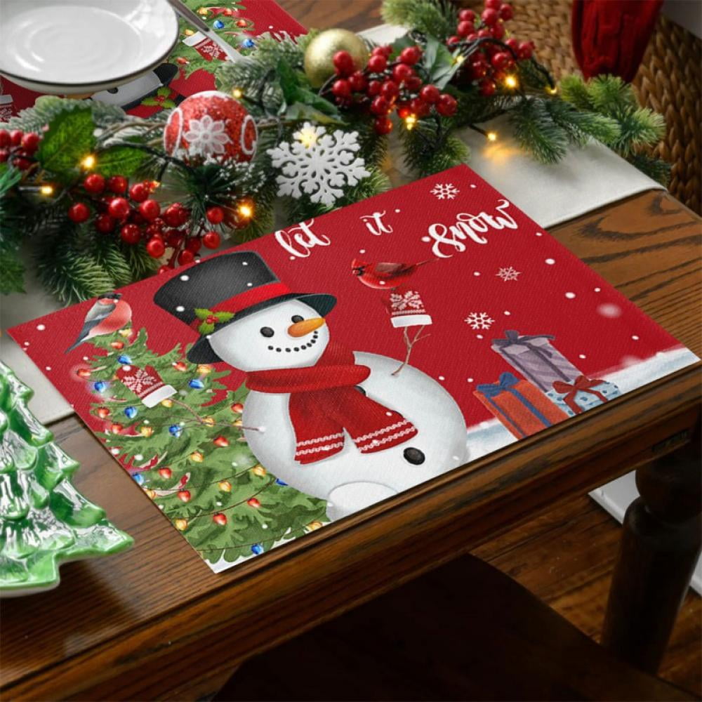1 Pc Christmas Placemats Santa Claus Elk Plaid Placemats Reversible