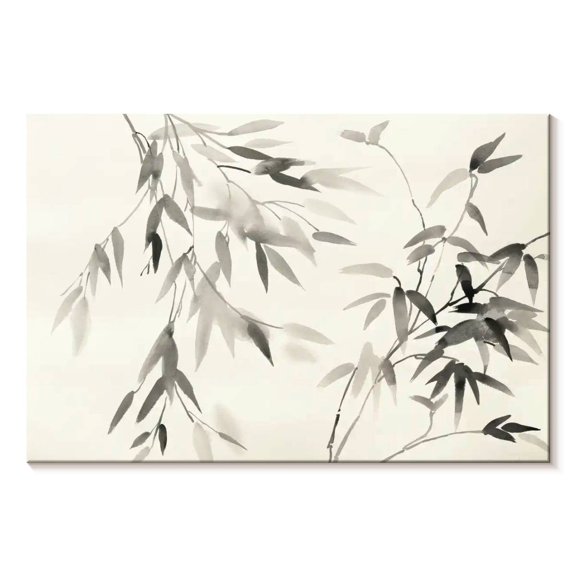 Elephant Stock Bamboo Leaves Ii Wall Art - Horizontal Canvas Wall Art - Living Room Wall Decor - Floral And Botanical Canvas - Beige And Gray Decor By Danhui Nai - 12" x 8"