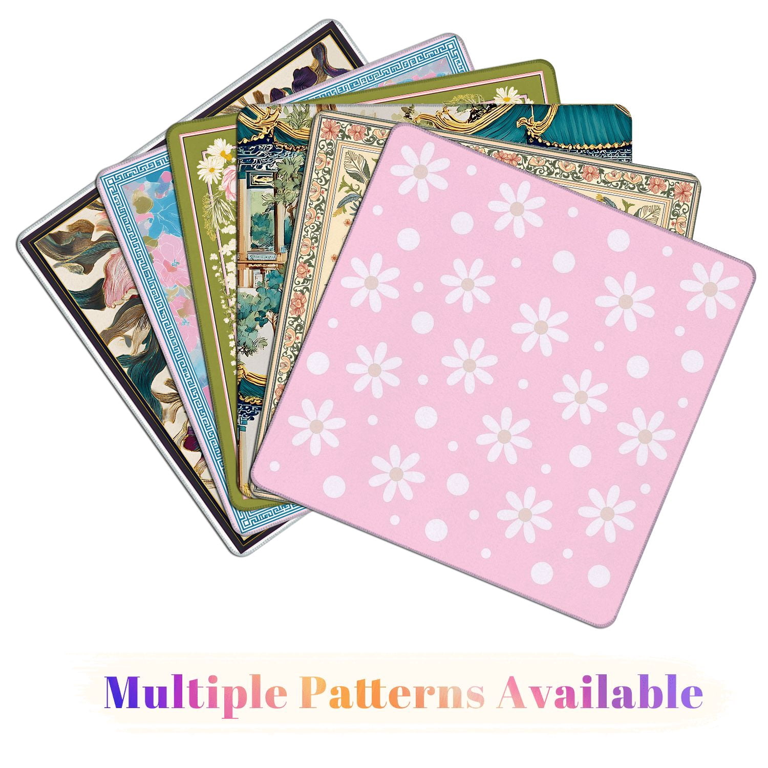 Mahjong Mat 31.5" x 31.5" Pink White Daisy Flowers Polka Dot Non-Slip Noise Reduction American Mahjong Tiles Table Cover for Dominoes Poker Card Board Games Gift