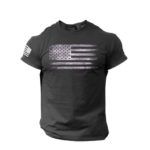GZWYHT Mens T-Shirts,Mens Graphic T-Shirts Men's Printed T-shirt American Flag Distressed O Neck Short Sleeves Blouse Tshirts Shirts,Men Clothing Black L