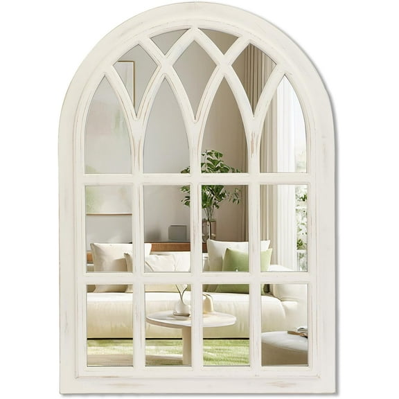 Farmhouse Window Pane Mirror, Large Decorative White Wall Mirror for Living Room Kitchen Entryway, 24 L x 34,White