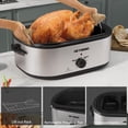 thumbnail image 5 of Horno asador de 24 cuartos, bandeja eléctrica para asar con 3 compartimentos y tapa autoadhesiva, horno eléctrico grande de acero inoxidable para asar pavos, función de descongelación y calentamiento,, 5 of 5