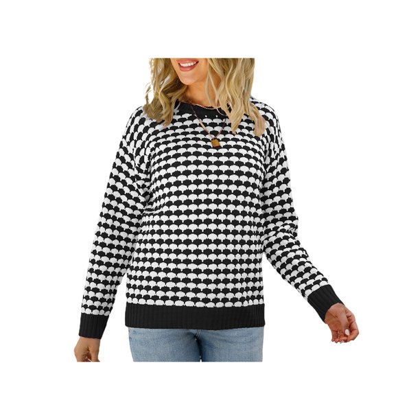 VISgogo suéter femenino, cuello redondo de color en contraste, manga larga, prendas de punto de retazos, traje de otoño, S/M/L/XL VISgogo moda