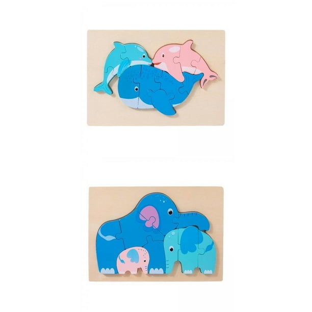 Juguetes de rompecabezas,Bloque de construcción de rompecabezas de elefante de madera animal,Rompecabezas de animales de juguete educativo de aprendizaje preescolar,Regalo para niños