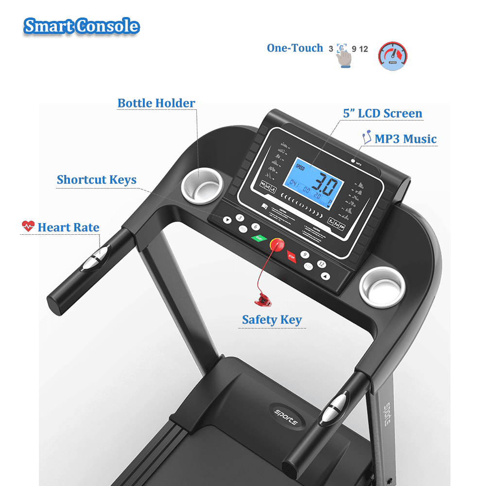 Abrihome Foldable Treadmill with Incline, Folding Treadmill for Home Workout, Electric Walking Treadmill Machine 5" LCD Screen 250 lb Capacity MP3