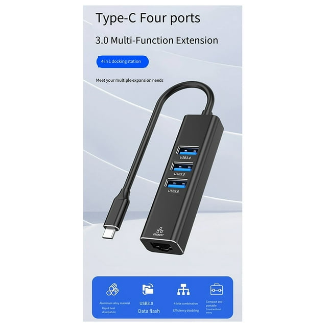NEW Driver-Free Type-C to 3.0HUB Gigabit Network Hub Mobile Phone Tablet Notebook Desktop to RJ45 Wired Network