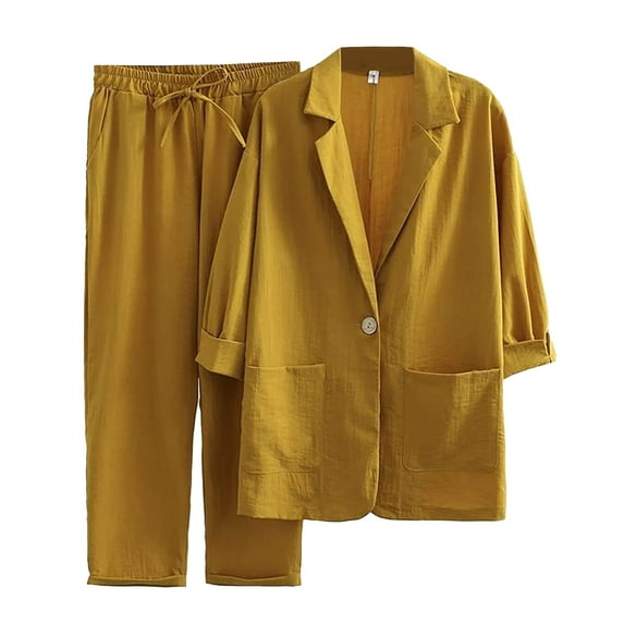 Cathalem Senior Designer Women's Suits Long Sleeve Women's Office Dresses And Suits Of Yellow M