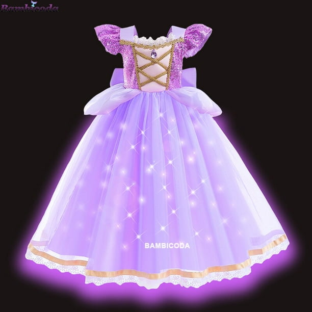 Vestido de princesa Rapunzel para niños, disfraz enredado con luz LED para cumpleaños, Carnaval, fiesta de Halloween, ropa de fantasía para niñas Fivean unisex