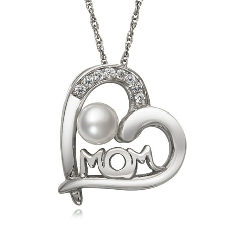 Pearl Heart Shape Pendant - Cultured Freshwater Pearl and CZ