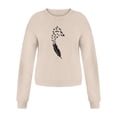 thumbnail image 2 of Womens Tops Dressy Casual Fall Comfy Crew Neck Long Sleeve Bubble Cold Shoulder Feather and Bird Print Elegant Polyester Sweatshirts Hoodies(Beige,M), 2 of 4